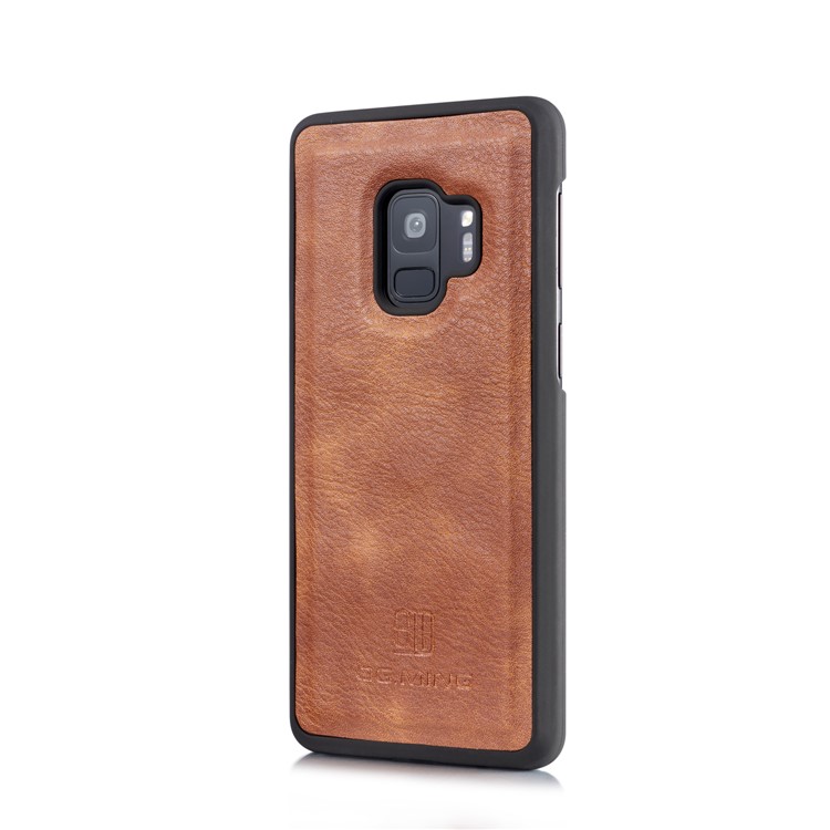 DG.MING Split Leather Multi-slot Purse Tri-fold Wallet Cellphone Protection Case for Samsung Galaxy S9 G960 - Brown-2