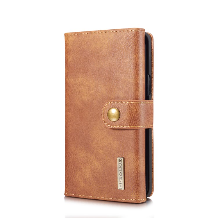 DG.MING Split Leather Multi-slot Purse Tri-fold Wallet Cellphone Protection Case for Samsung Galaxy S9 G960 - Brown-3