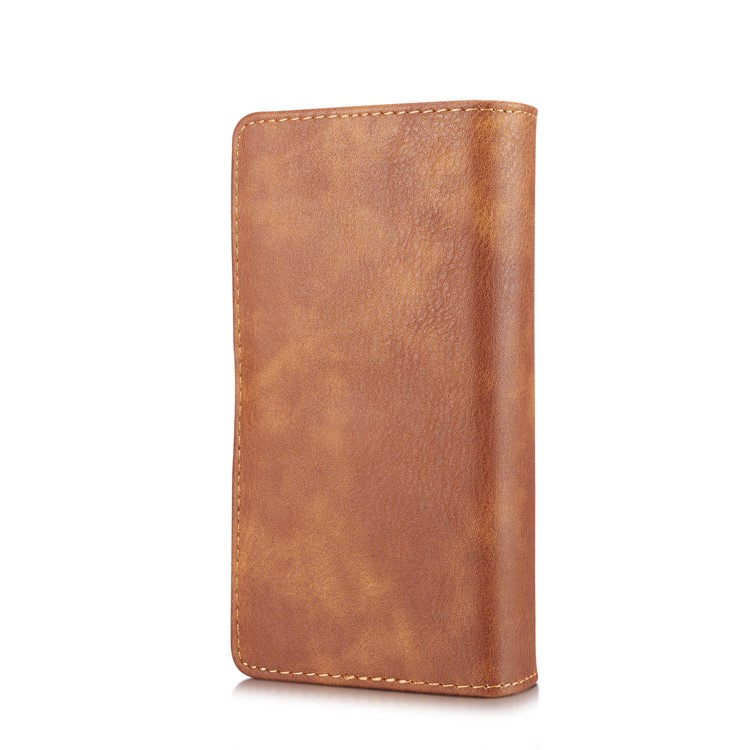 DG.MING Split Leather Multi-slot Purse Tri-fold Wallet Cellphone Protection Case for Samsung Galaxy S9 G960 - Brown-4