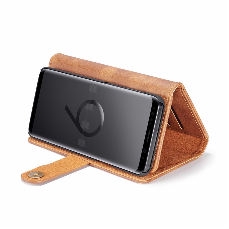 DG.MING Split Leather Multi-slot Purse Tri-fold Wallet Cellphone Protection Case for Samsung Galaxy S9 G960 - Brown-5