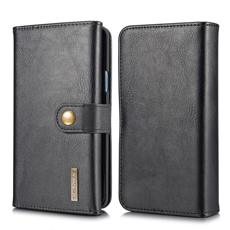 DG.MING Split Leather Multi-slot Purse with Inner PC Back Case for Samsung Galaxy S9+ G965 - Black-1