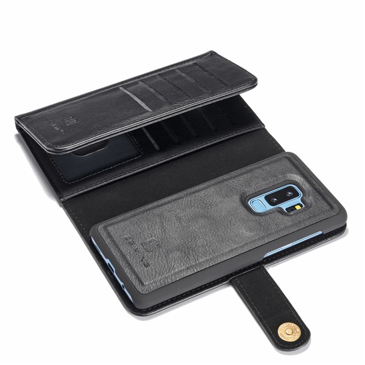 DG.MING Split Leather Multi-slot Purse with Inner PC Back Case for Samsung Galaxy S9+ G965 - Black-10