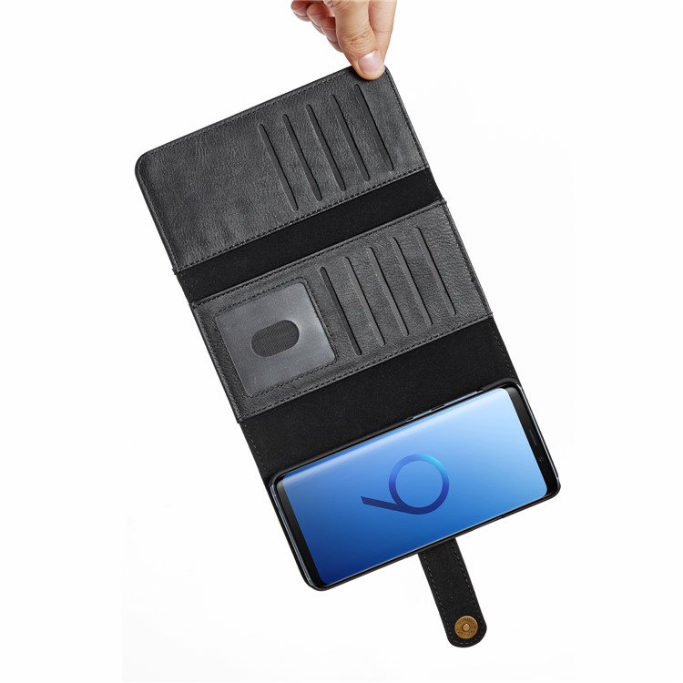 DG.MING Split Leather Multi-slot Purse with Inner PC Back Case for Samsung Galaxy S9+ G965 - Black-11