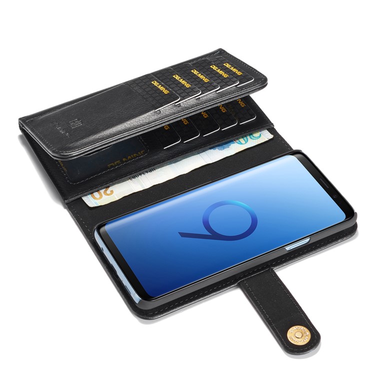 DG.MING Split Leather Multi-slot Purse with Inner PC Back Case for Samsung Galaxy S9+ G965 - Black-9