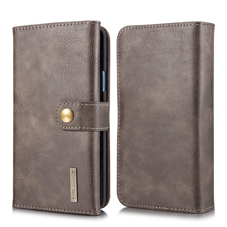 DG.MING Split Leather Multi-slot Purse Protection Multi-slot Purse Tri-fold Cover for Samsung Galaxy S9 Plus G965 - Coffee-1