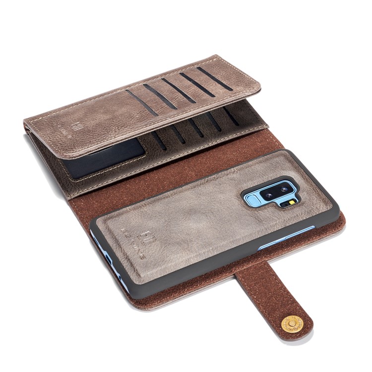 DG.MING Split Leather Multi-slot Purse Protection Multi-slot Purse Tri-fold Cover for Samsung Galaxy S9 Plus G965 - Coffee-10
