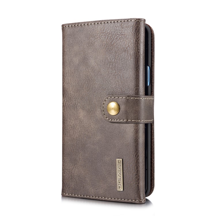 DG.MING Split Leather Multi-slot Purse Protection Multi-slot Purse Tri-fold Cover for Samsung Galaxy S9 Plus G965 - Coffee-2