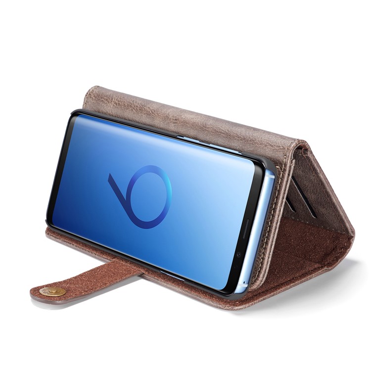 DG.MING Split Leather Multi-slot Purse Protection Multi-slot Purse Tri-fold Cover for Samsung Galaxy S9 Plus G965 - Coffee-5