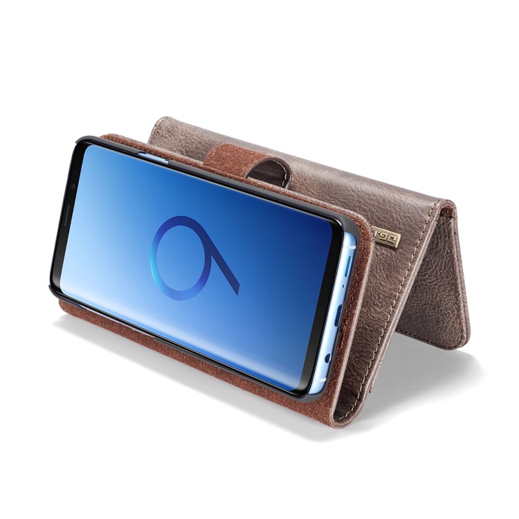 DG.MING Split Leather Multi-slot Purse Protection Multi-slot Purse Tri-fold Cover for Samsung Galaxy S9 Plus G965 - Coffee-6