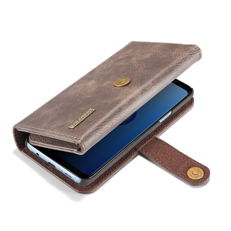 DG.MING Split Leather Multi-slot Purse Protection Multi-slot Purse Tri-fold Cover for Samsung Galaxy S9 Plus G965 - Coffee-7