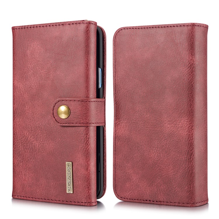 DG.MING Split Leather Multi-slot Purse Wallet Mobile Phone Tri-fold Casing for Samsung Galaxy S9+ G965 - Red-1