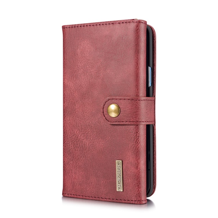 DG.MING Split Leather Multi-slot Purse Wallet Mobile Phone Tri-fold Casing for Samsung Galaxy S9+ G965 - Red-2