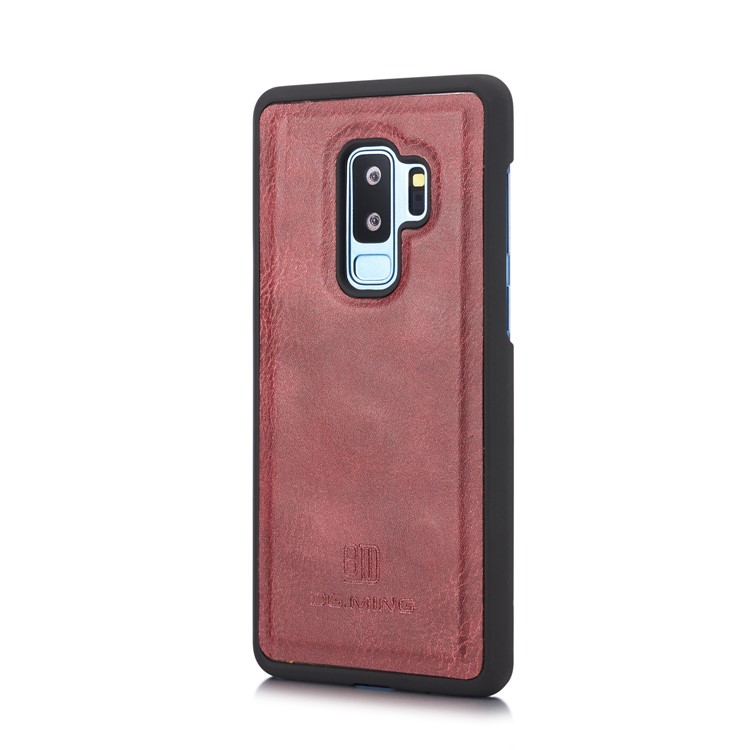 DG.MING Split Leather Multi-slot Purse Wallet Mobile Phone Tri-fold Casing for Samsung Galaxy S9+ G965 - Red-4