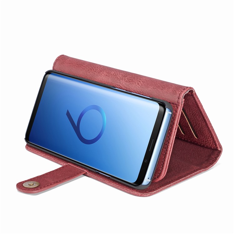 DG.MING Split Leather Multi-slot Purse Wallet Mobile Phone Tri-fold Casing for Samsung Galaxy S9+ G965 - Red-5