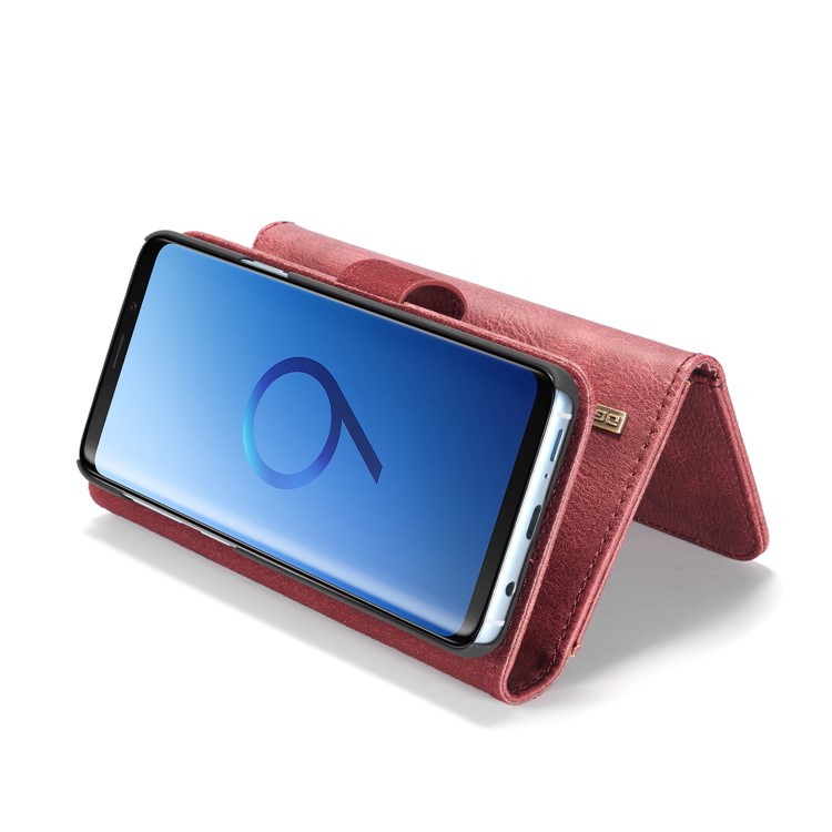 DG.MING Split Leather Multi-slot Purse Wallet Mobile Phone Tri-fold Casing for Samsung Galaxy S9+ G965 - Red-6