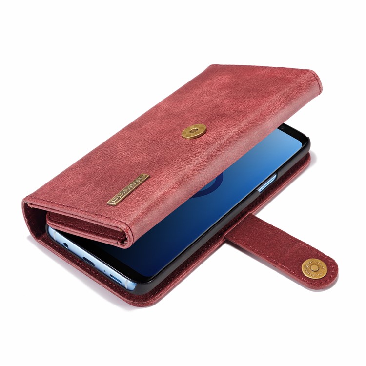 DG.MING Split Leather Multi-slot Purse Wallet Mobile Phone Tri-fold Casing for Samsung Galaxy S9+ G965 - Red-7