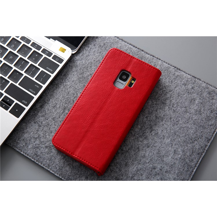 Cai2 PU Slots de Couro Para Celular Acessório da Caixa de Celular Para Samsung Galaxy S9 G960 - Vermelho-7