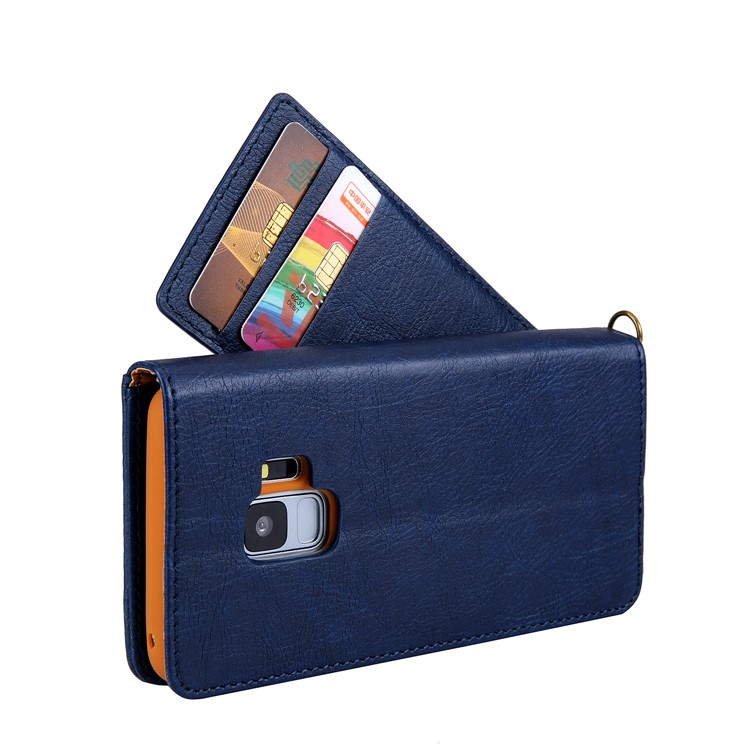 CMAI2 for Samsung Galaxy S9 G960 PU Leather Card Slots Mobile Flip Cover - Dark Blue-3