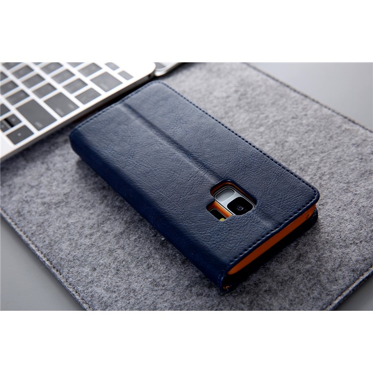 CMAI2 for Samsung Galaxy S9 G960 PU Leather Card Slots Mobile Flip Cover - Dark Blue-9
