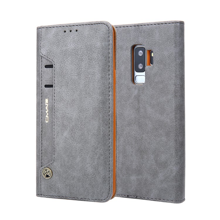 CMAI2 PU Leather Flip Stand Protection Cover with Card Slots for Samsung Galaxy S9 Plus G965 - Grey-1