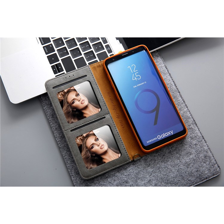 CMAI2 PU Leather Flip Stand Protection Cover with Card Slots for Samsung Galaxy S9 Plus G965 - Grey-16