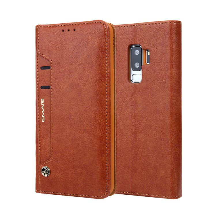 CMAI2 PU Leather Card Slots Folio Cover Accessory with Stand for Samsung Galaxy S9 Plus G965 - Brown-1