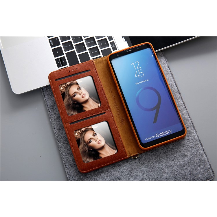 CMAI2 PU Leather Card Slots Folio Cover Accessory with Stand for Samsung Galaxy S9 Plus G965 - Brown-15