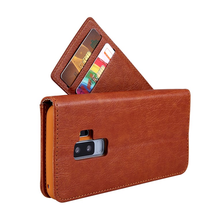 CMAI2 PU Leather Card Slots Folio Cover Accessory with Stand for Samsung Galaxy S9 Plus G965 - Brown-5
