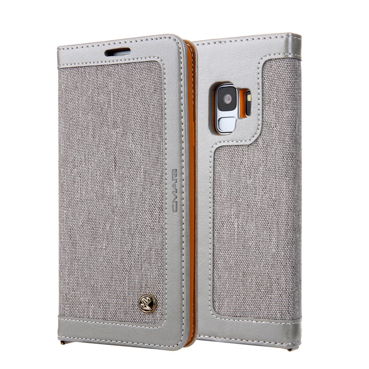 

CMAI2 Jeans Cloth Leather Wallet Cover with Hand Strap for Samsung Galaxy S9 SM-G960 - Grey