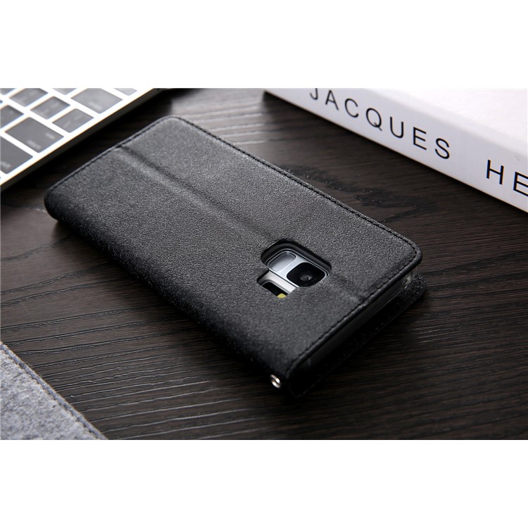 CMAI2 PU Leather Auto-absorbed Card Slots Folio Cover Accessory with Stand for Samsung Galaxy S9 G960 - Black-7