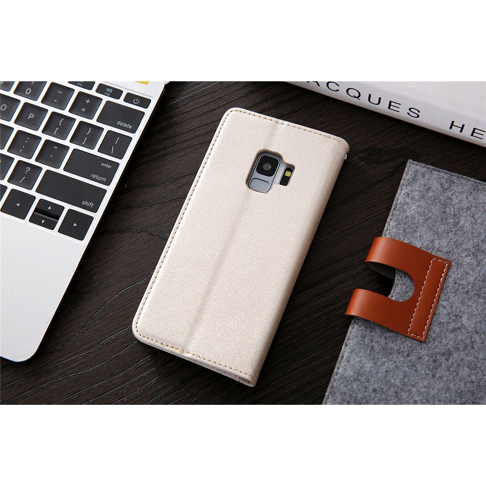 CMAI2 PU Leather Auto-absorbed Card Slots Flip Cover with Stand for Samsung Galaxy S9 G960 - Gold-6