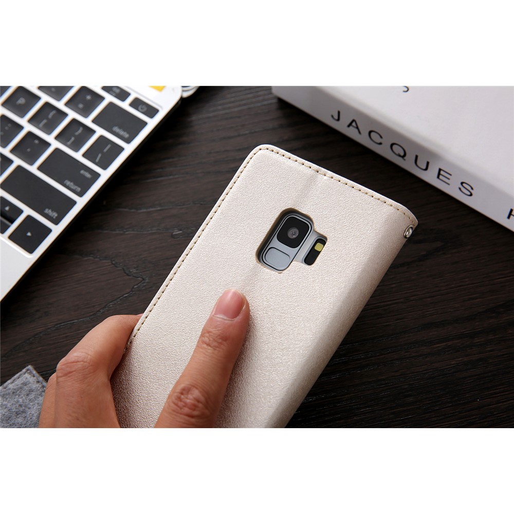 CMAI2 PU Leather Auto-absorbed Card Slots Flip Cover with Stand for Samsung Galaxy S9 G960 - Gold-8