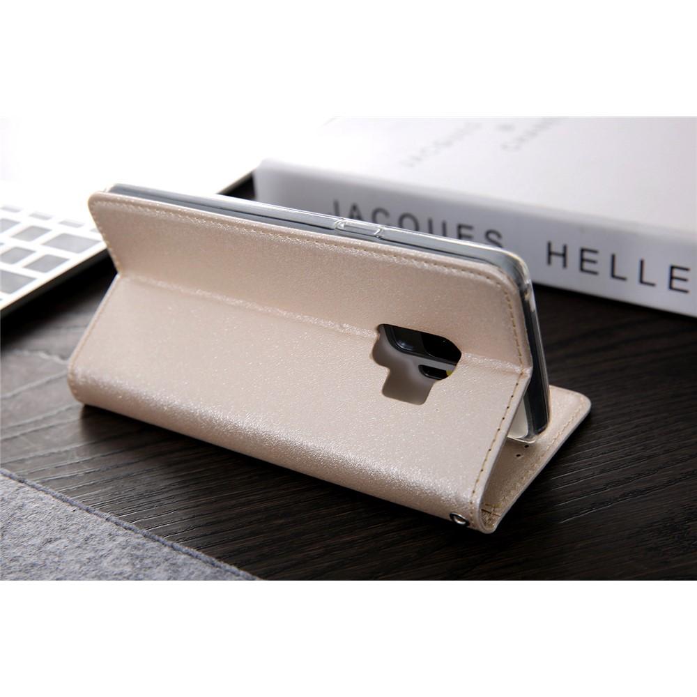 CMAI2 PU Leather Auto-absorbed Card Slots Flip Cover with Stand for Samsung Galaxy S9 G960 - Gold-9