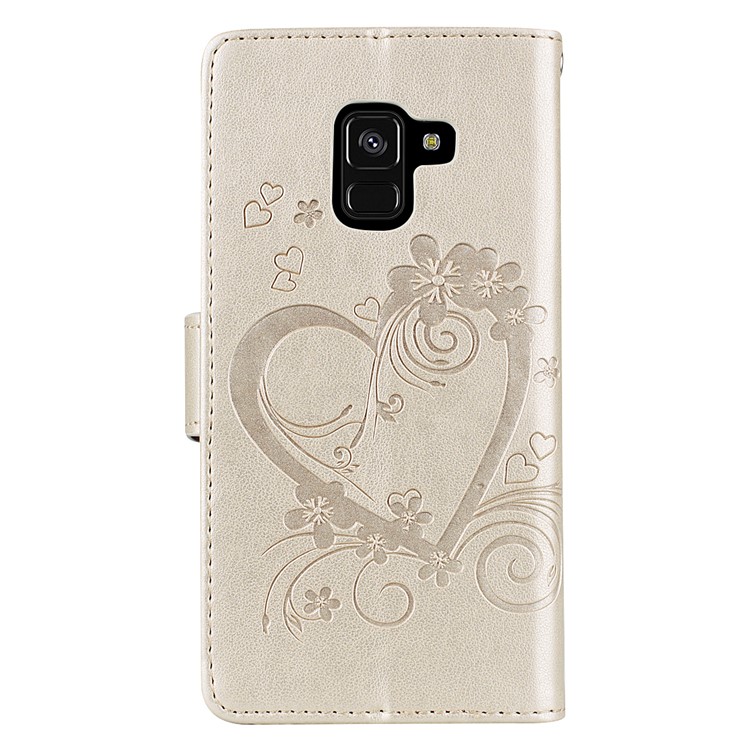 Imprint Heart Flower Wallet Leather Stand Phone Casing for Samsung Galaxy A8 (2018) - Gold-2