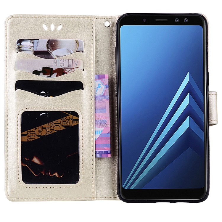 Imprint Heart Flower Wallet Leather Stand Phone Casing for Samsung Galaxy A8 (2018) - Gold-5