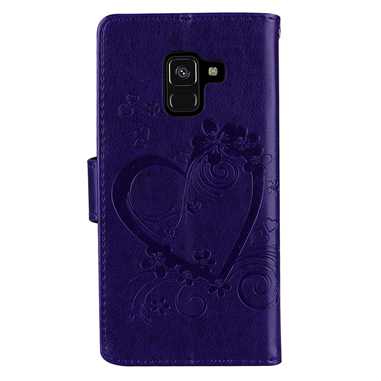 Imprint Heart Flower Wallet Leather Stand Cell Phone Case for Samsung Galaxy A8 (2018) - Purple-2