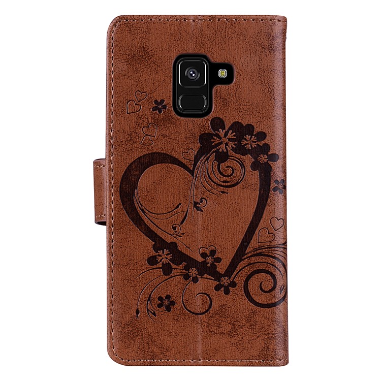 Imprint Heart Flower Wallet Leather Stand Protective Case for Samsung Galaxy A8 (2018) - Brown-2