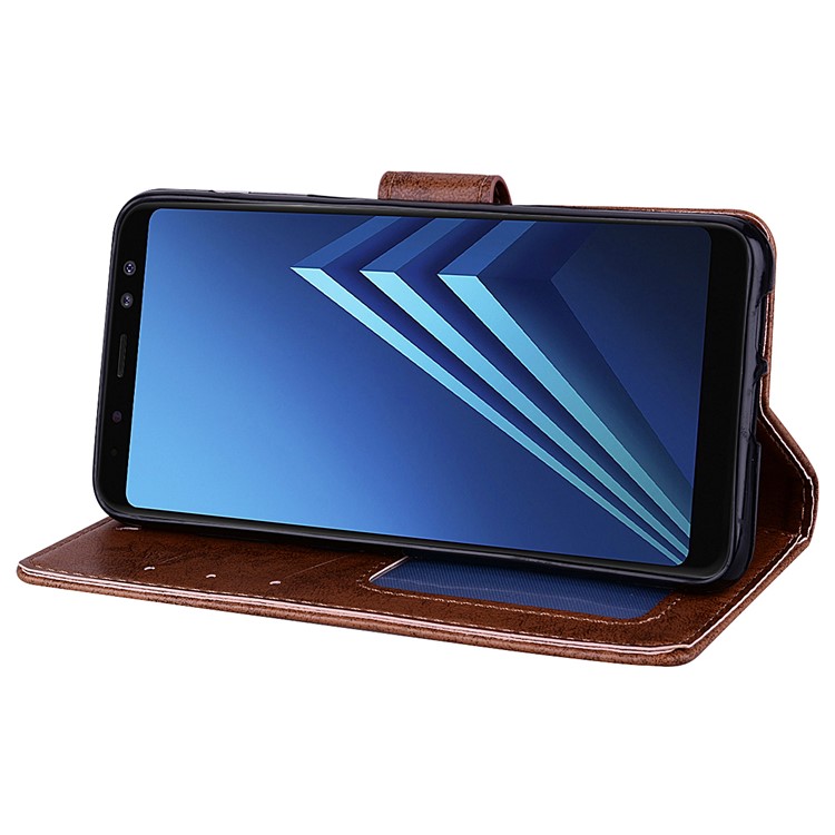 Imprint Heart Flower Wallet Leather Stand Protective Case for Samsung Galaxy A8 (2018) - Brown-4