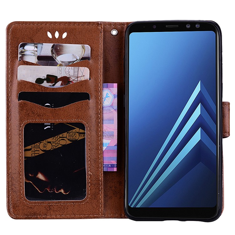 Imprint Heart Flower Wallet Leather Stand Protective Case for Samsung Galaxy A8 (2018) - Brown-5