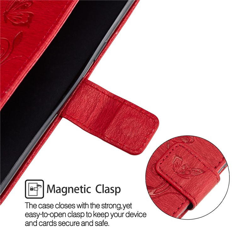 Imprinted Butterfly Flowers Leather Wallet Stand Protection Cover Case for Samsung Galaxy A8 (2018) - Red-6