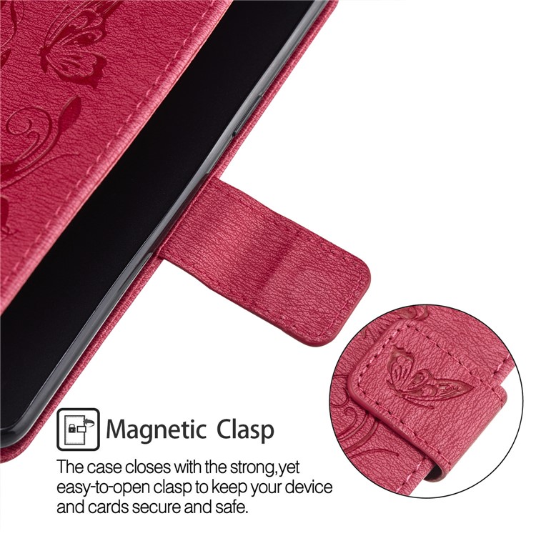Imprinted Butterfly Flowers Leather Wallet Mobile Case with Stand for Samsung Galaxy A8 (2018) - Rose-6