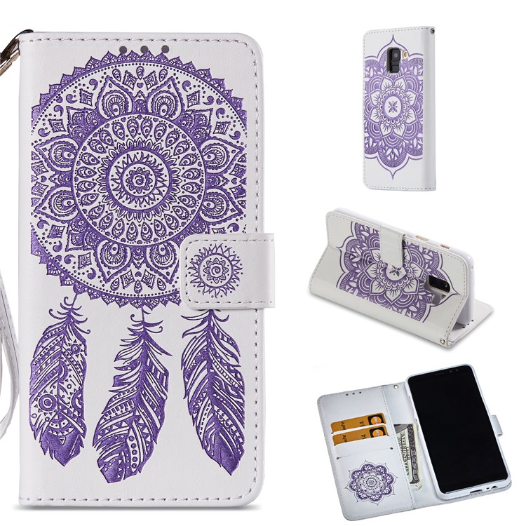 

Imprinted Dream Catcher Pattern Wallet Leather Mobile Phone Case for Samsung Galaxy A8 (2018) - White/Purple