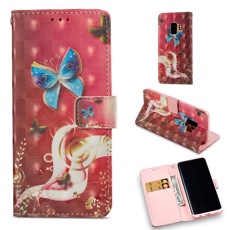 

Pattern Printing Light Spot Decor Leather Stand Protective Shell for Samsung Galaxy S9 SM-G960 - Butterfly