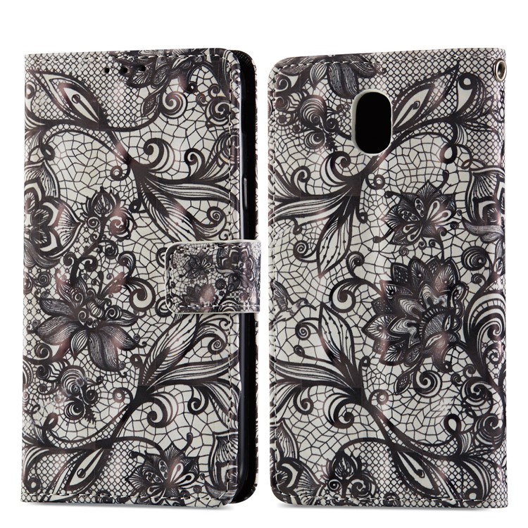 

Pattern Printing Light Spot Decor Leather Stand Protective Cell Phone Shell for Samsung Galaxy J5 (2017) EU Version/J5 Pro (2017) - Black Flower