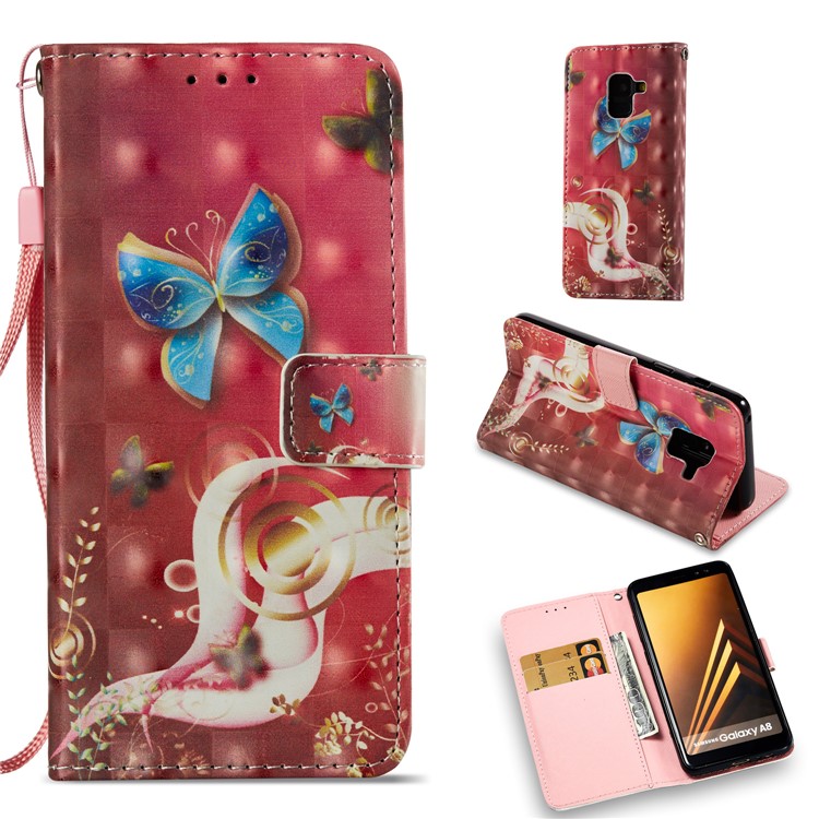 Pattern Printing Light Spot Decor Leather Stand Protective Phone Shell for Samsung Galaxy A8 (2018) - Butterfly-1