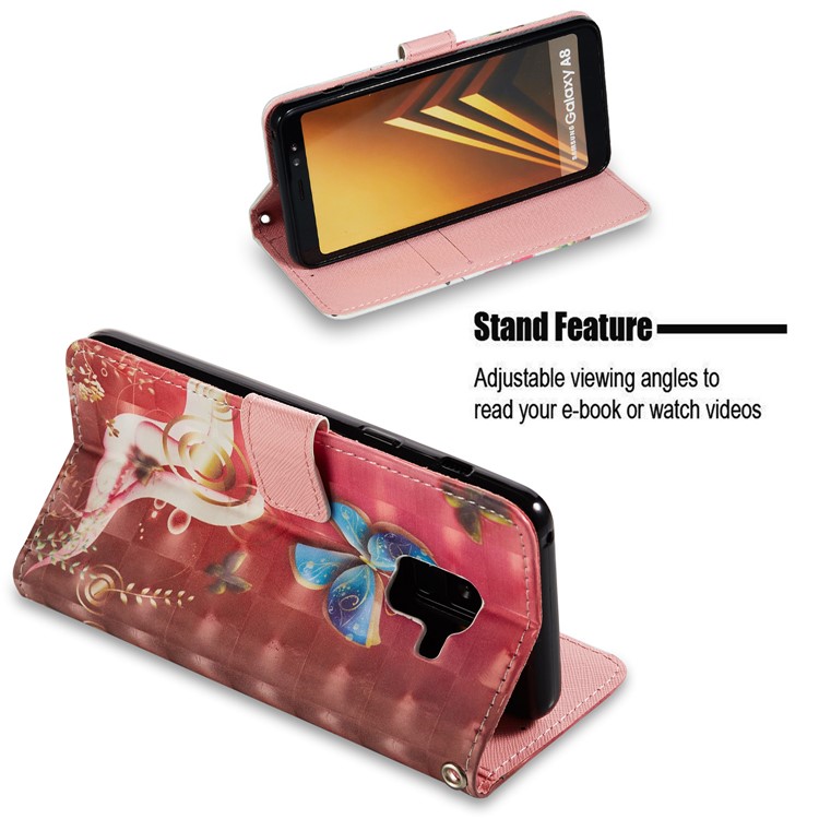 Pattern Printing Light Spot Decor Leather Stand Protective Phone Shell for Samsung Galaxy A8 (2018) - Butterfly-2