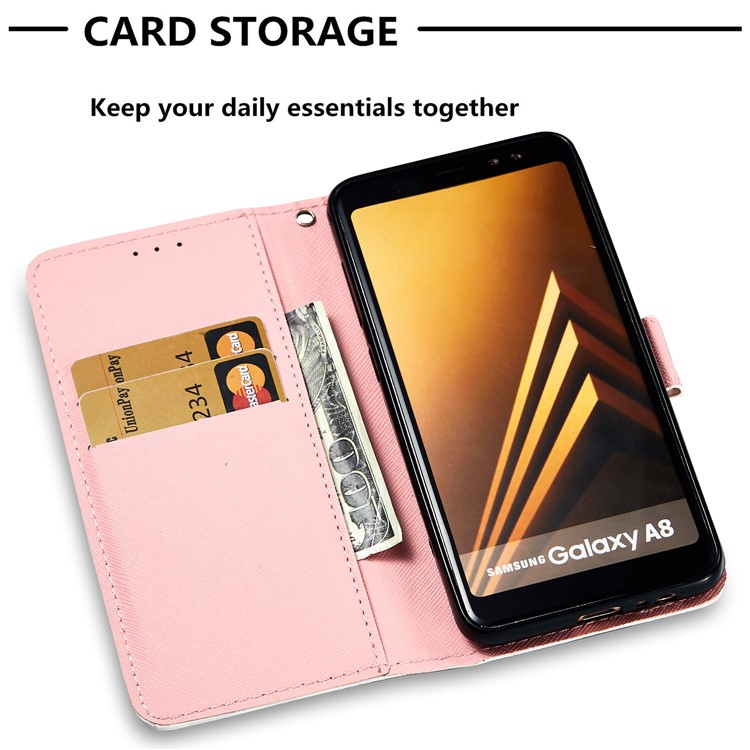 Pattern Printing Light Spot Decor Leather Stand Protective Phone Shell for Samsung Galaxy A8 (2018) - Butterfly-6