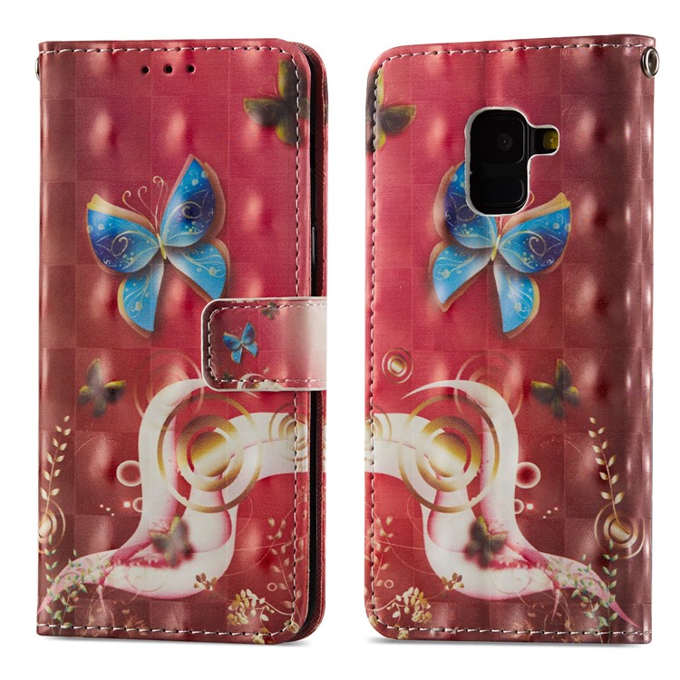 Pattern Printing Light Spot Decor Leather Stand Protective Phone Shell for Samsung Galaxy A8 (2018) - Butterfly-7