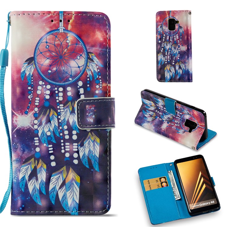 Pattern Printing Light Spot Decor Leather Stand Protective Phone Cover for Samsung Galaxy A8 (2018) - Dream Catcher-1