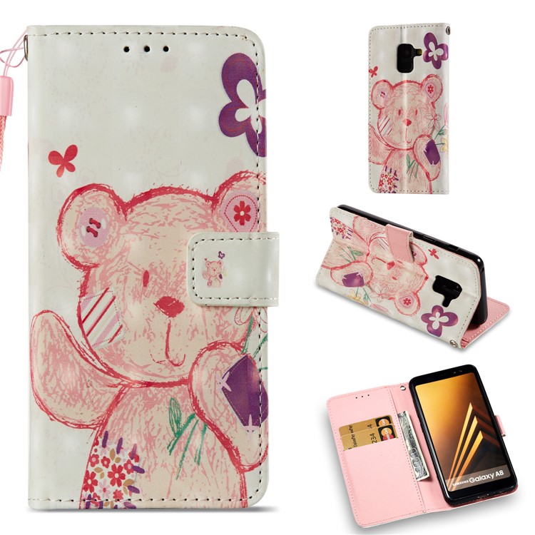 Pattern Printing Light Spot Decor Leather Stand Protective Shell for Samsung Galaxy A8 (2018) - Bear-1